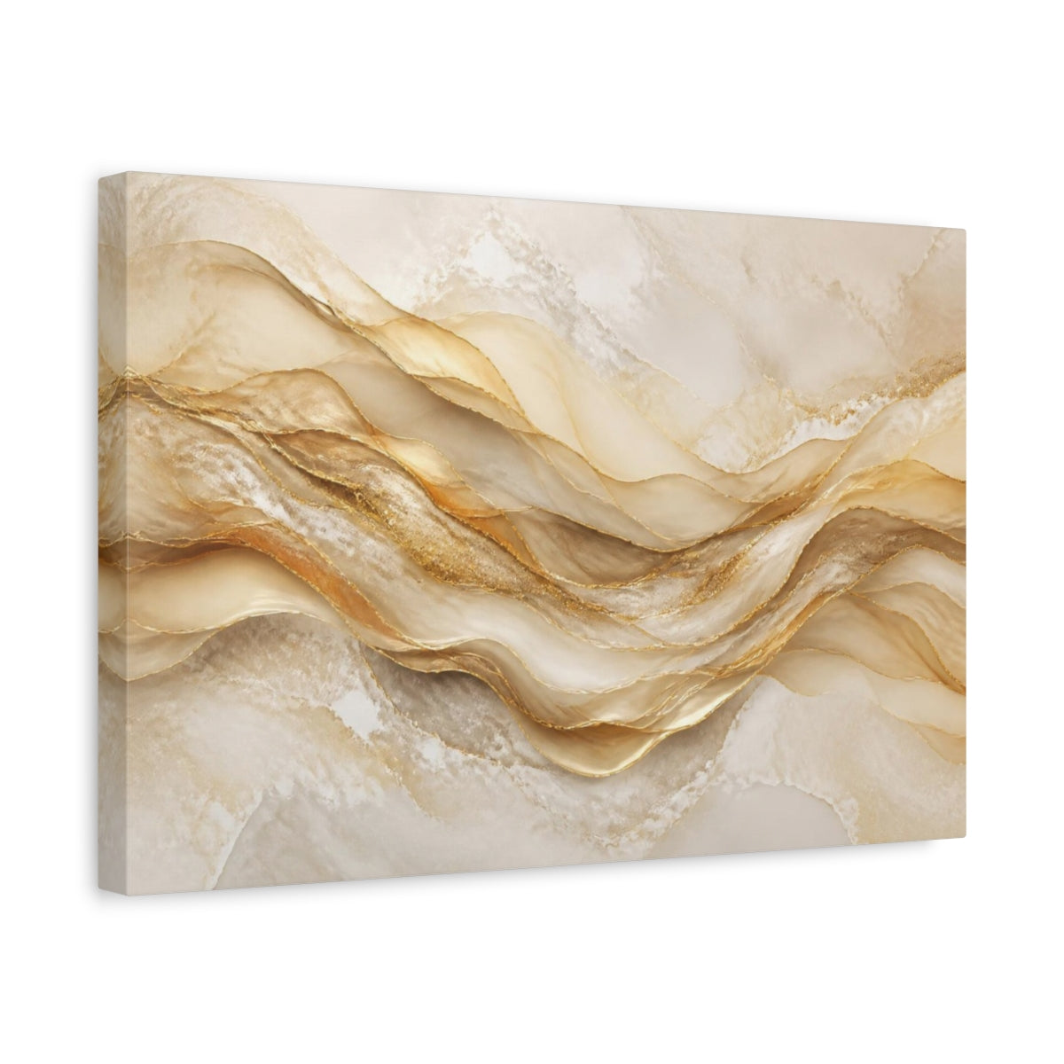 Side Mockup 4. Abstract Golden Waves shown as canvas print