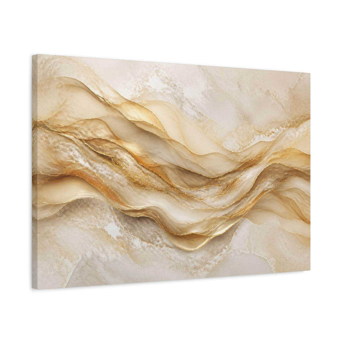 Side Mockup 2. Abstract Golden Waves shown as canvas print