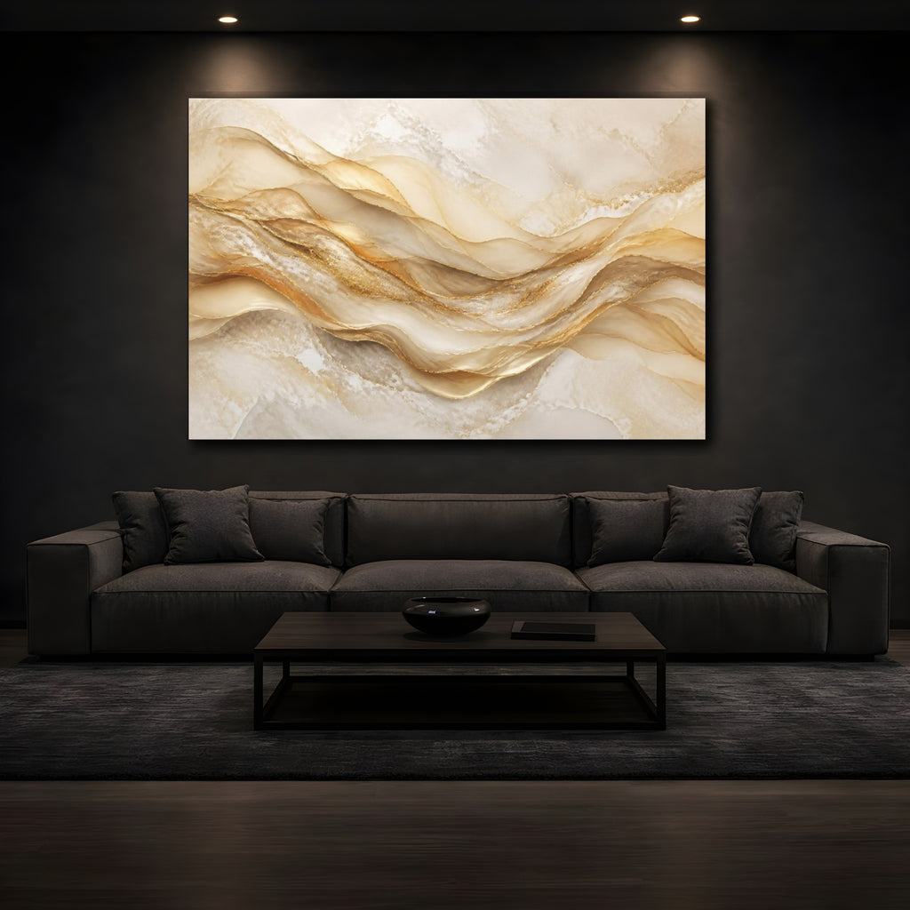 Mockup 3. Abstract Golden Waves shown as canvas print