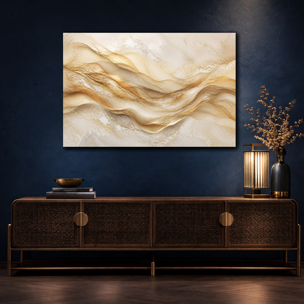 Mockup 4. Abstract Golden Waves shown as canvas print