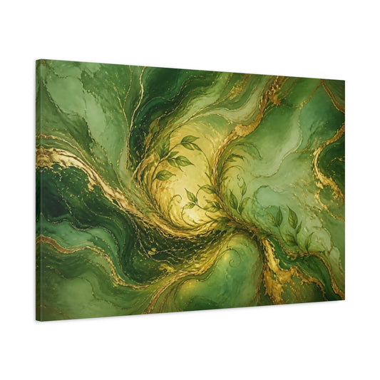 Main Mockup. Abstract Green Leaf Vines shown as canvas print