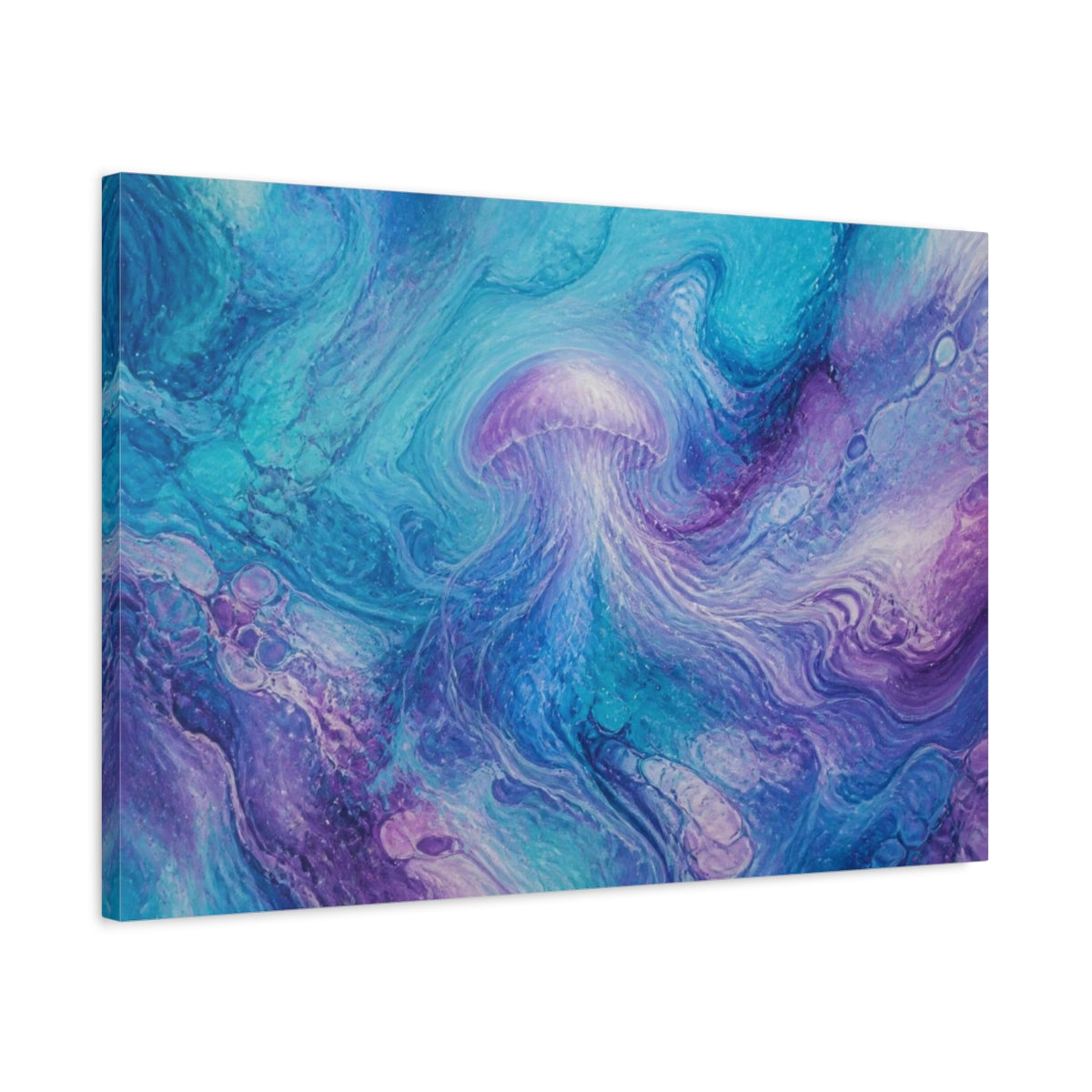 Side Mockup 2. Abstract Jellyfish Swirl shown as canvas print