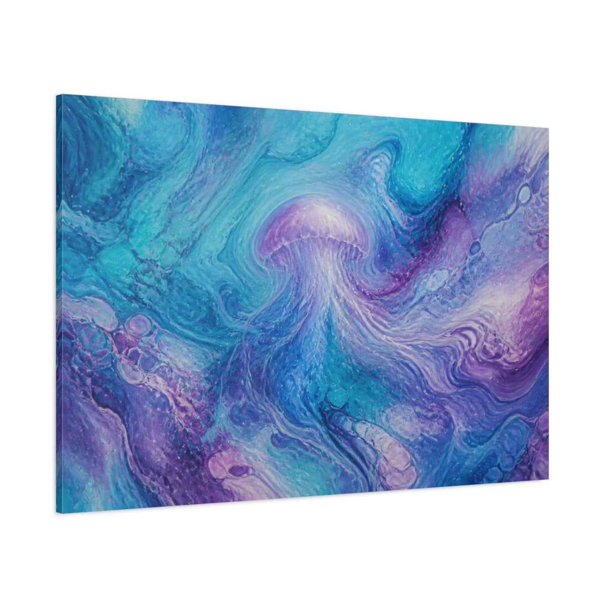 Side Mockup 1. Abstract Jellyfish Swirl shown as canvas print