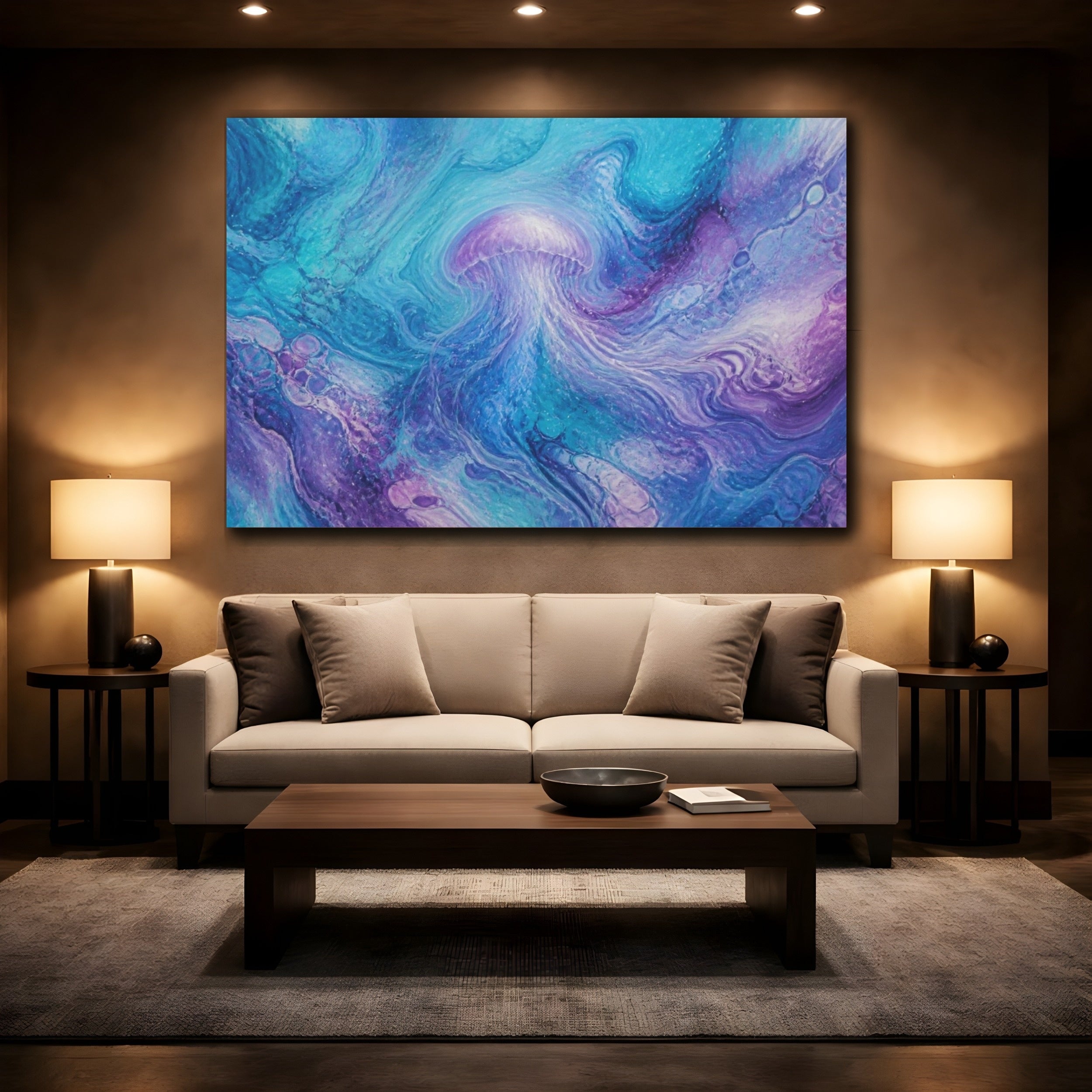 Mockup 2. Abstract Jellyfish Swirl shown as canvas print