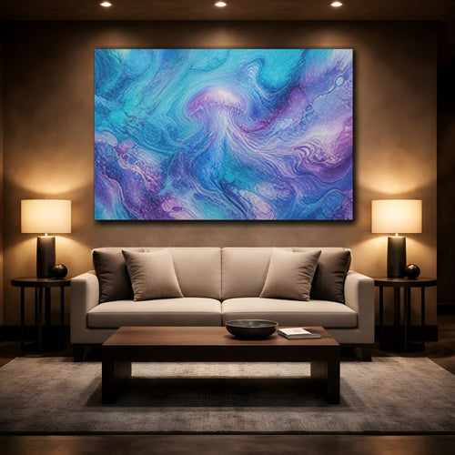 Mockup 2. Abstract Jellyfish Swirl shown as canvas print