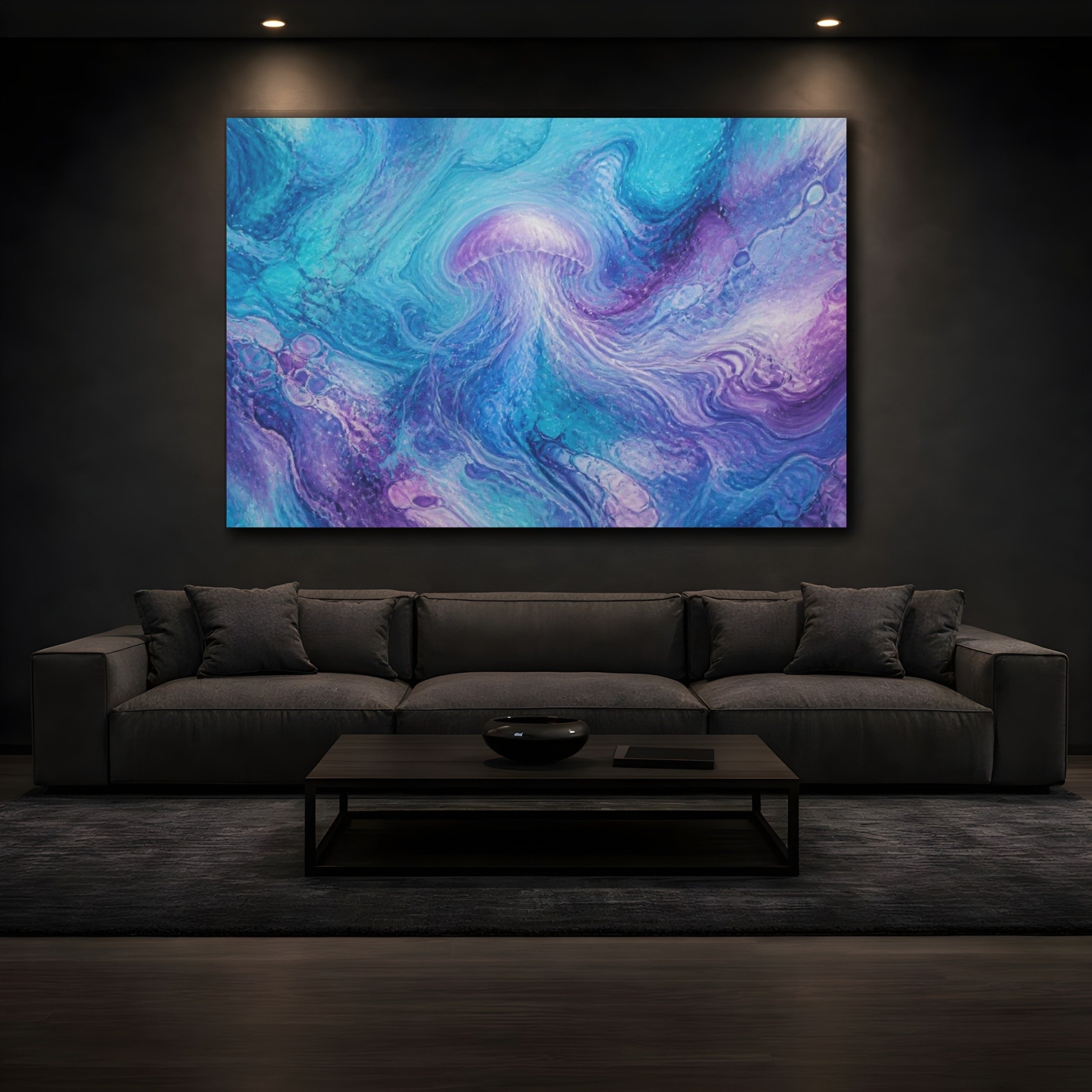Mockup 3. Abstract Jellyfish Swirl shown as canvas print