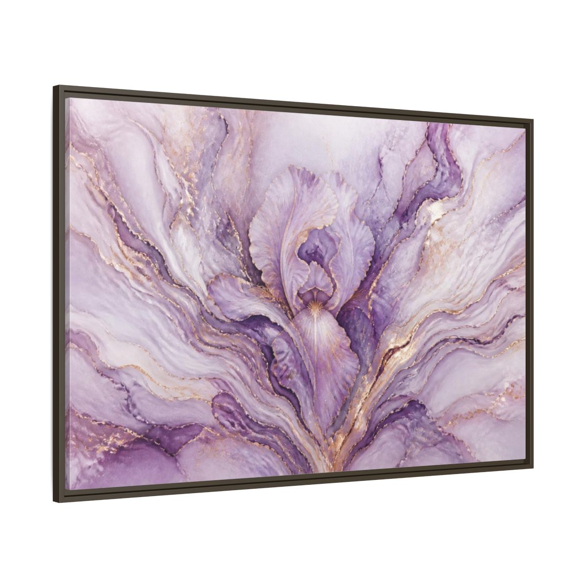 Side Mockup 8. Abstract Lavender Iris Bloom shown as framed canvas print