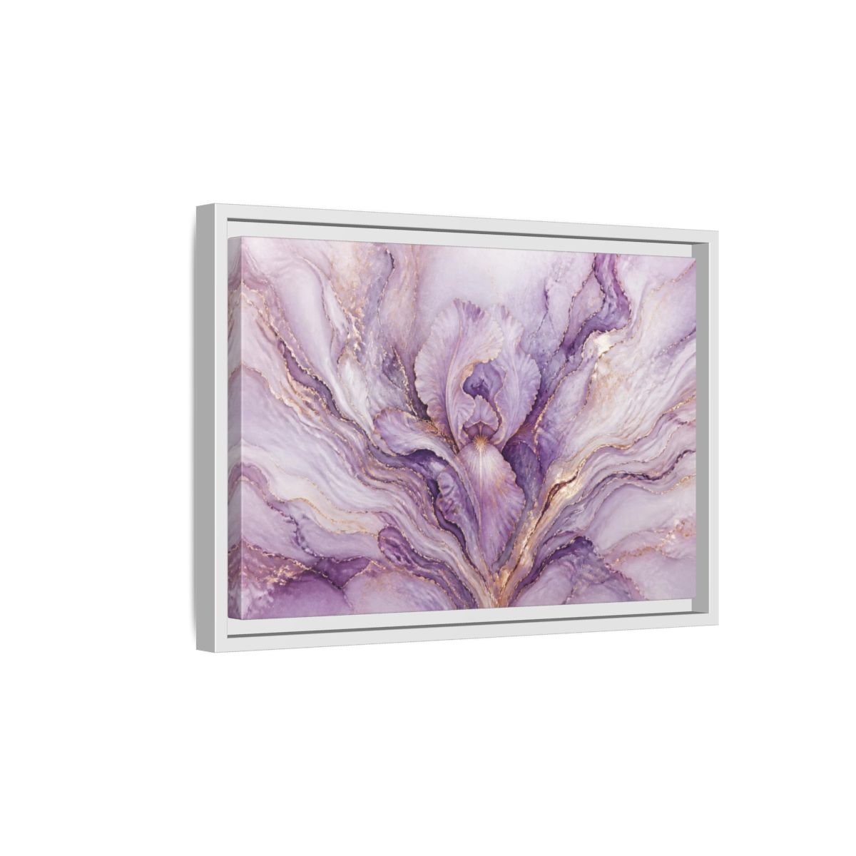 Side Mockup 4. Abstract Lavender Iris Bloom shown as framed canvas print