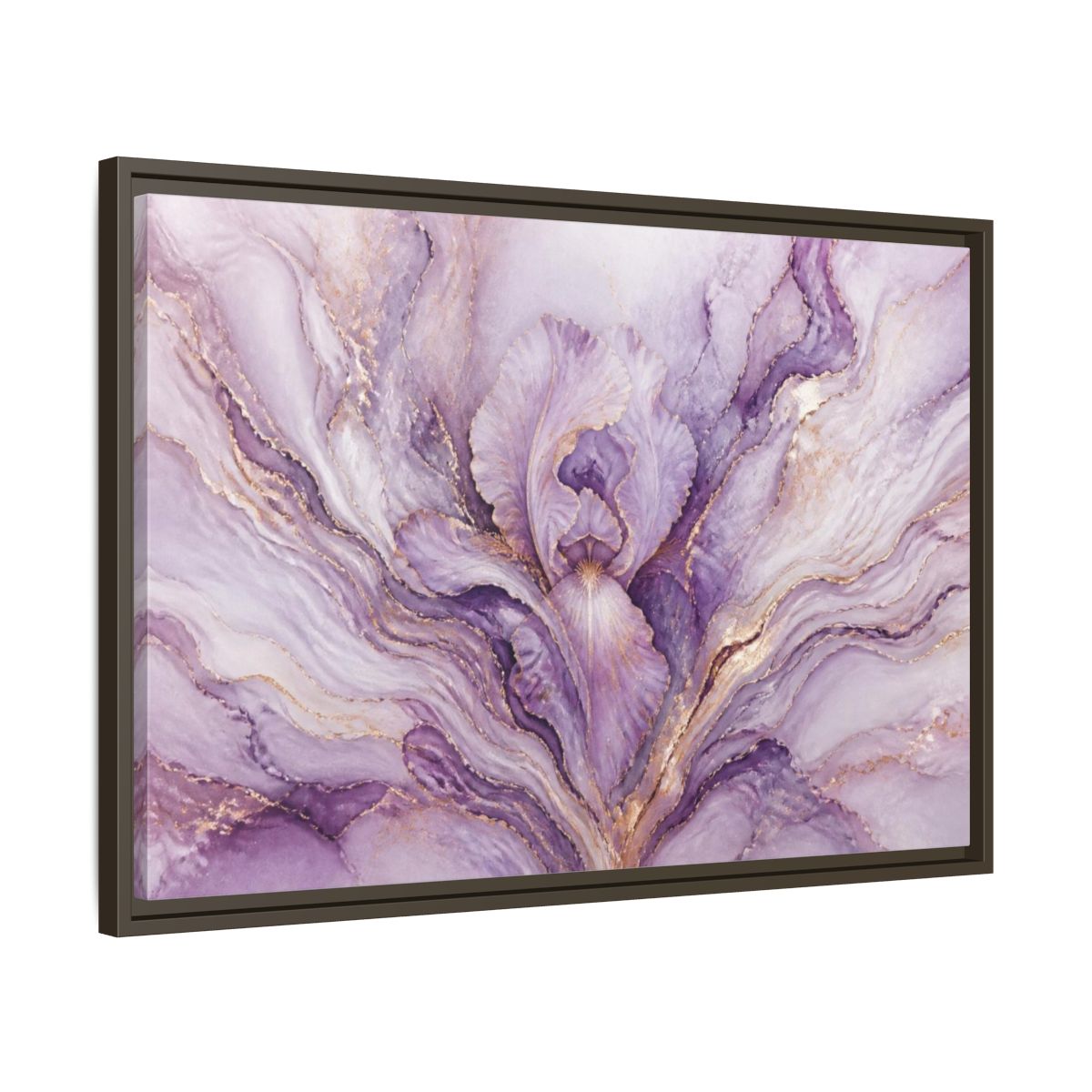 Side Mockup 11. Abstract Lavender Iris Bloom shown as framed canvas print