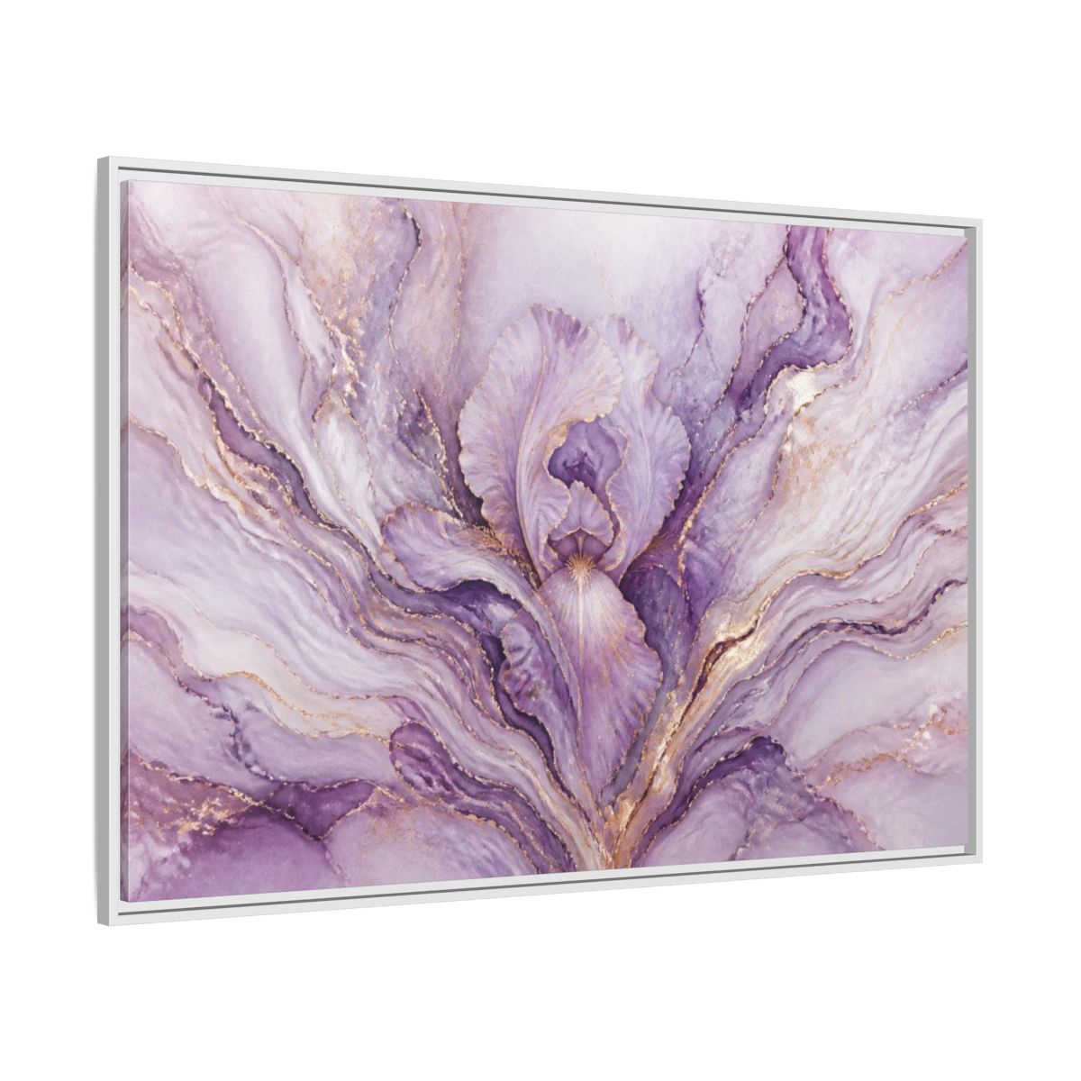 Side Mockup 7. Abstract Lavender Iris Bloom shown as framed canvas print