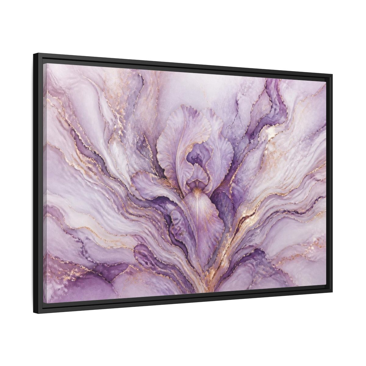 Side Mockup 13. Abstract Lavender Iris Bloom shown as framed canvas print