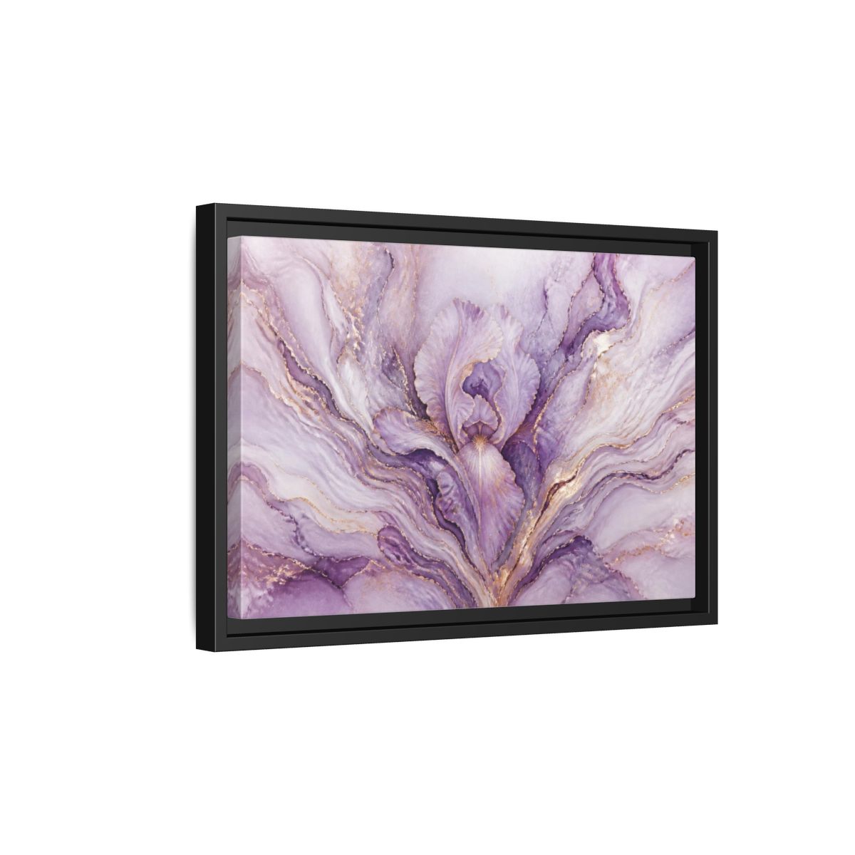 Side Mockup 6. Abstract Lavender Iris Bloom shown as framed canvas print