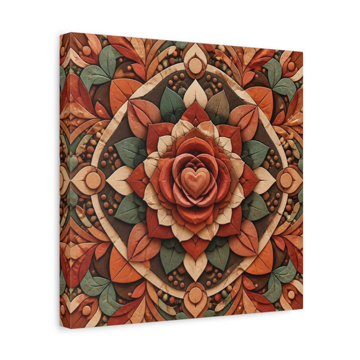 Side Mockup 7. Abstract Layered Rose Mandala shown as canvas print