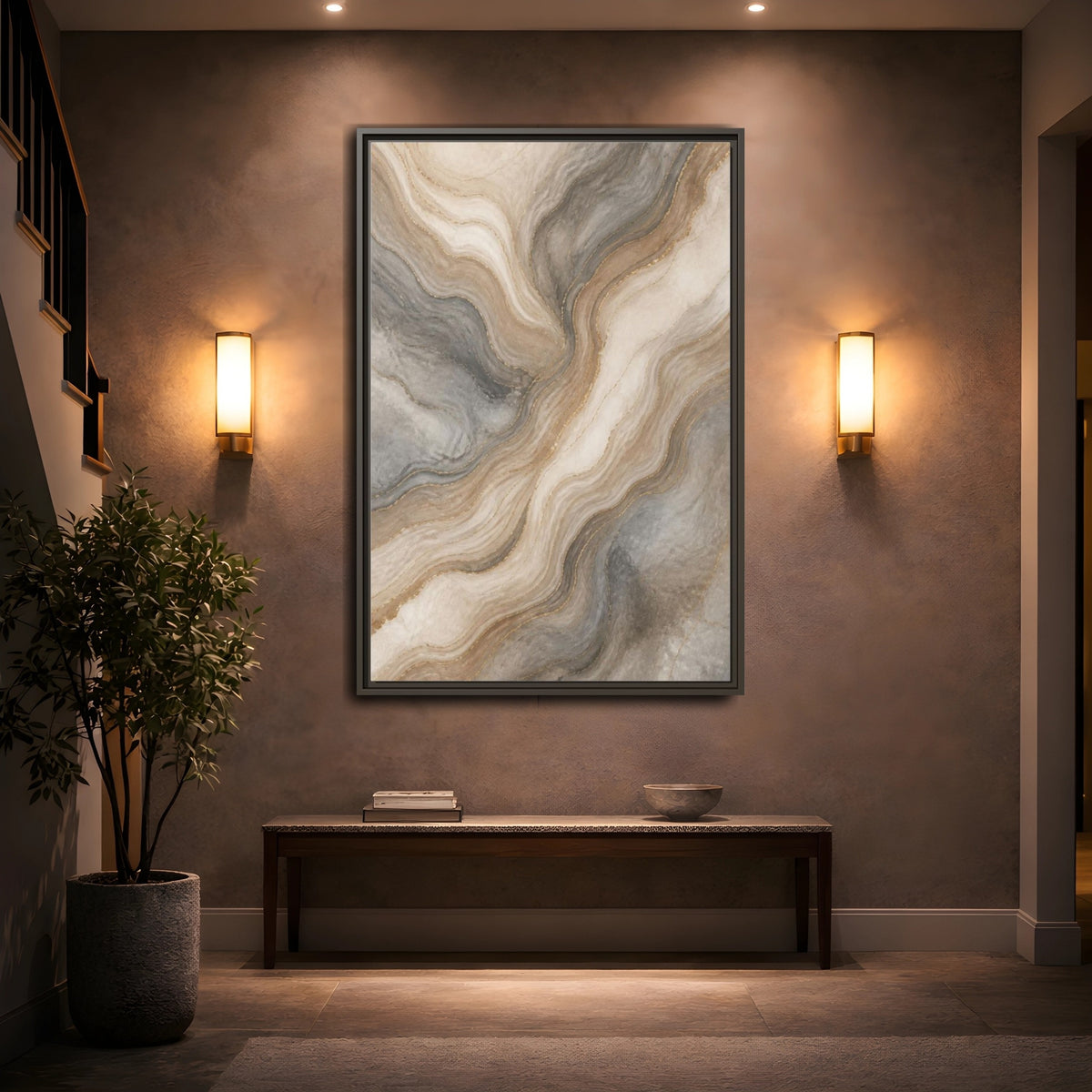 Mockup 2. Abstract Marble Layers shown as framed canvas print
