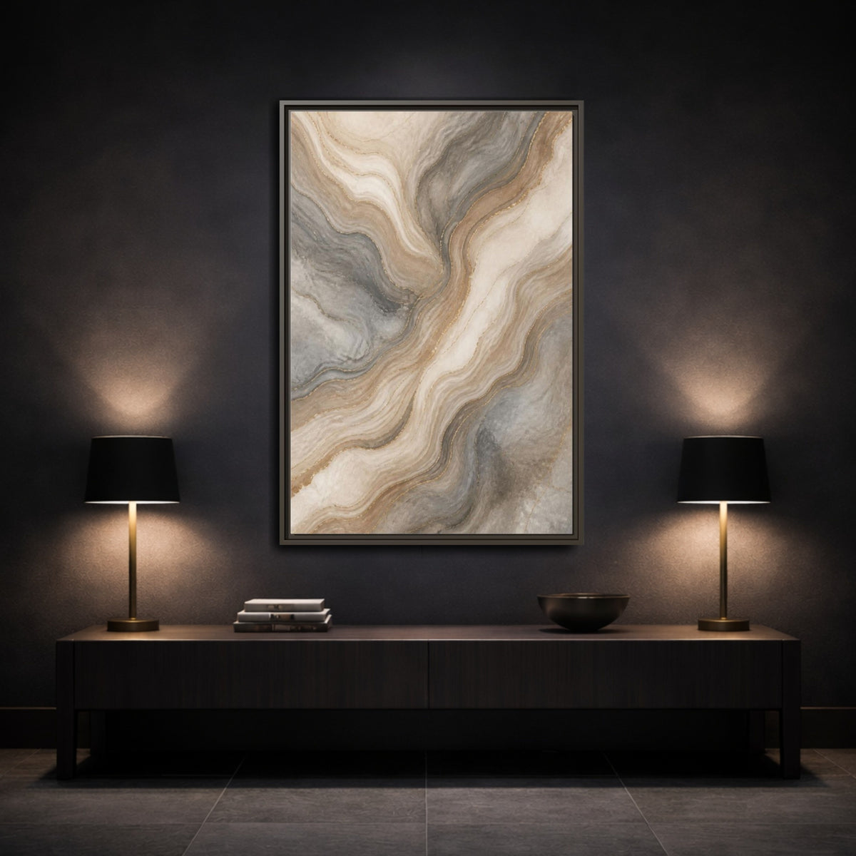 Mockup 3. Abstract Marble Layers shown as framed canvas print