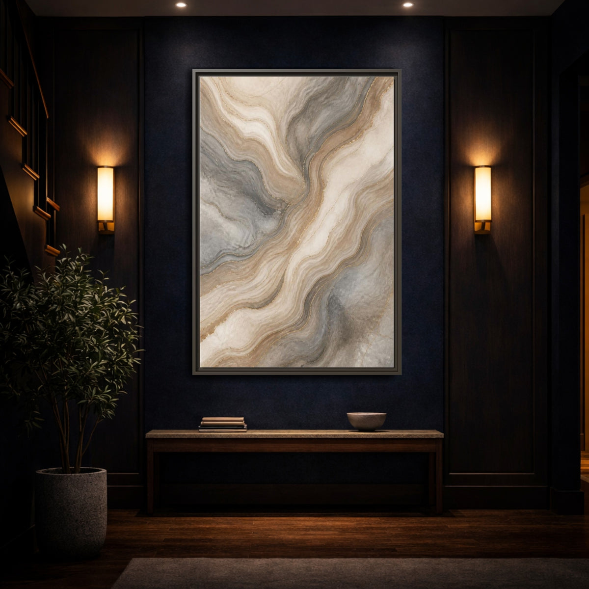 Mockup 4. Abstract Marble Layers shown as framed canvas print