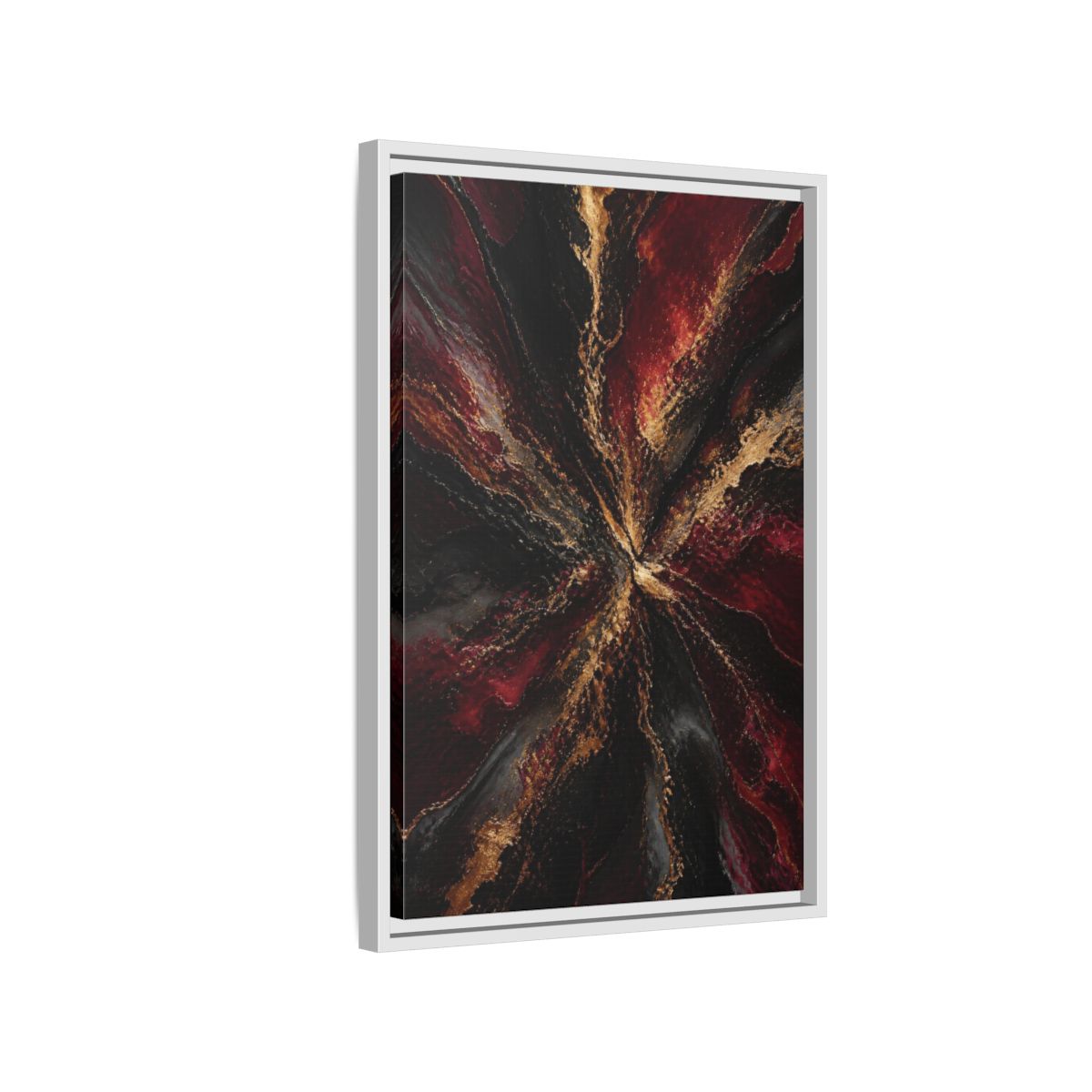 Side Mockup 1. Abstract Metallic Burst shown as framed canvas print