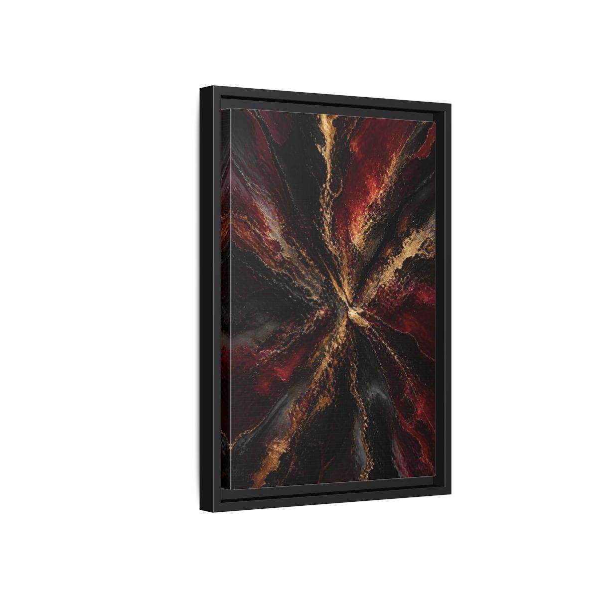 Side Mockup 6. Abstract Metallic Burst shown as framed canvas print