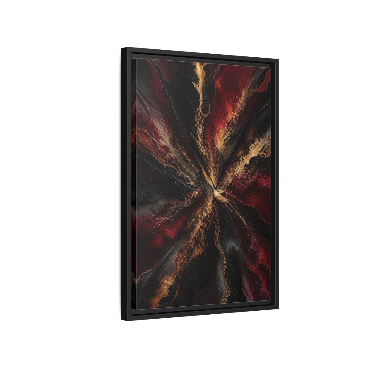 Side Mockup 3. Abstract Metallic Burst shown as framed canvas print