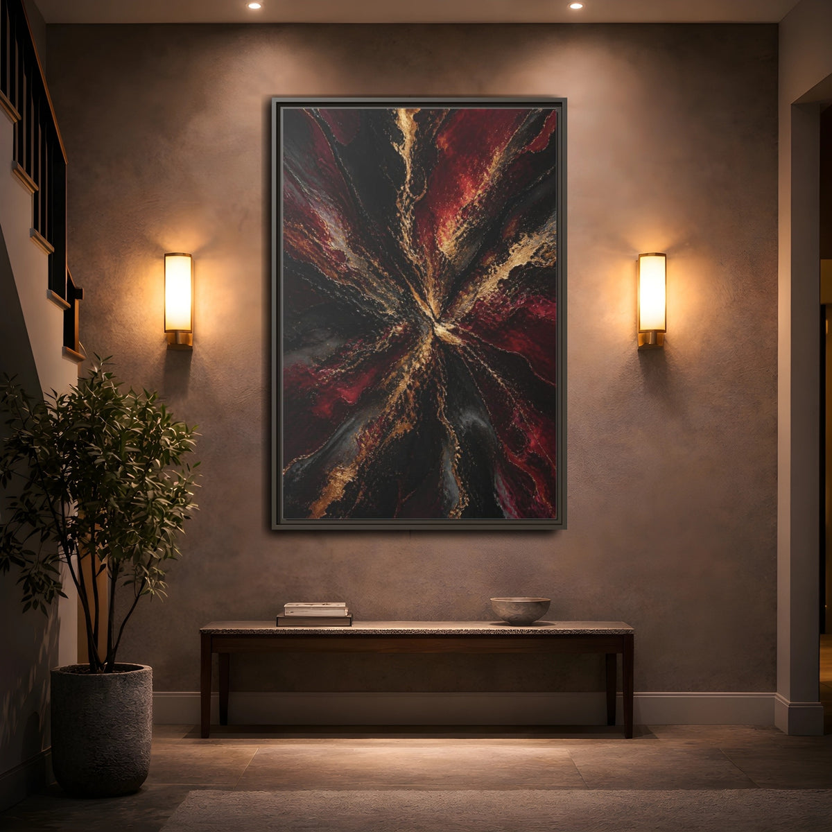 Mockup 2. Abstract Metallic Burst shown as framed canvas print