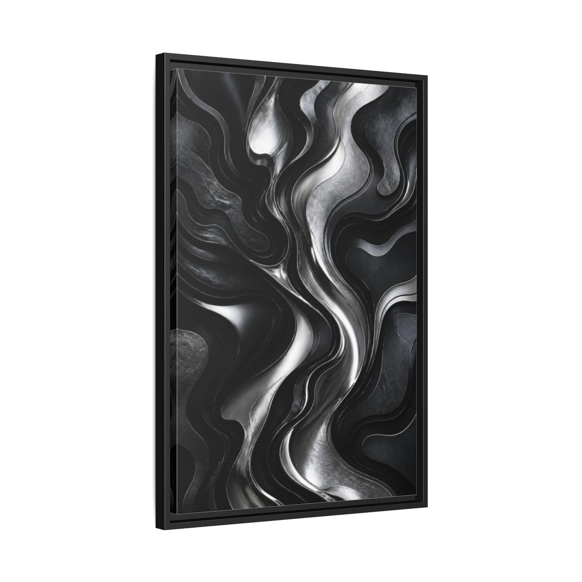 Side Mockup 14. Abstract Metallic Flow shown as framed canvas print