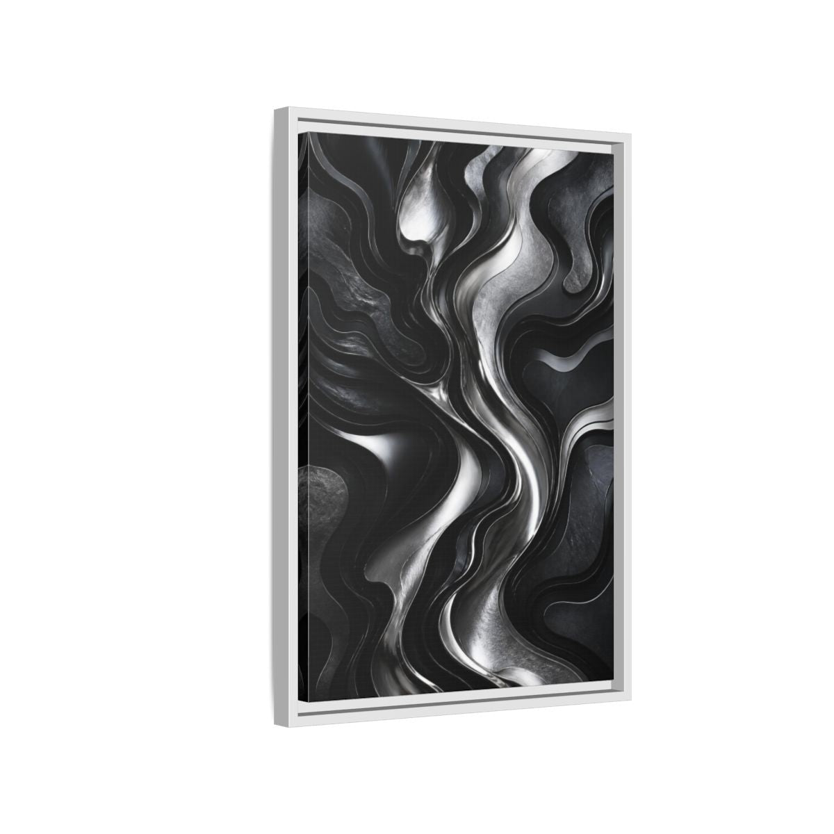 Side Mockup 1. Abstract Metallic Flow shown as framed canvas print