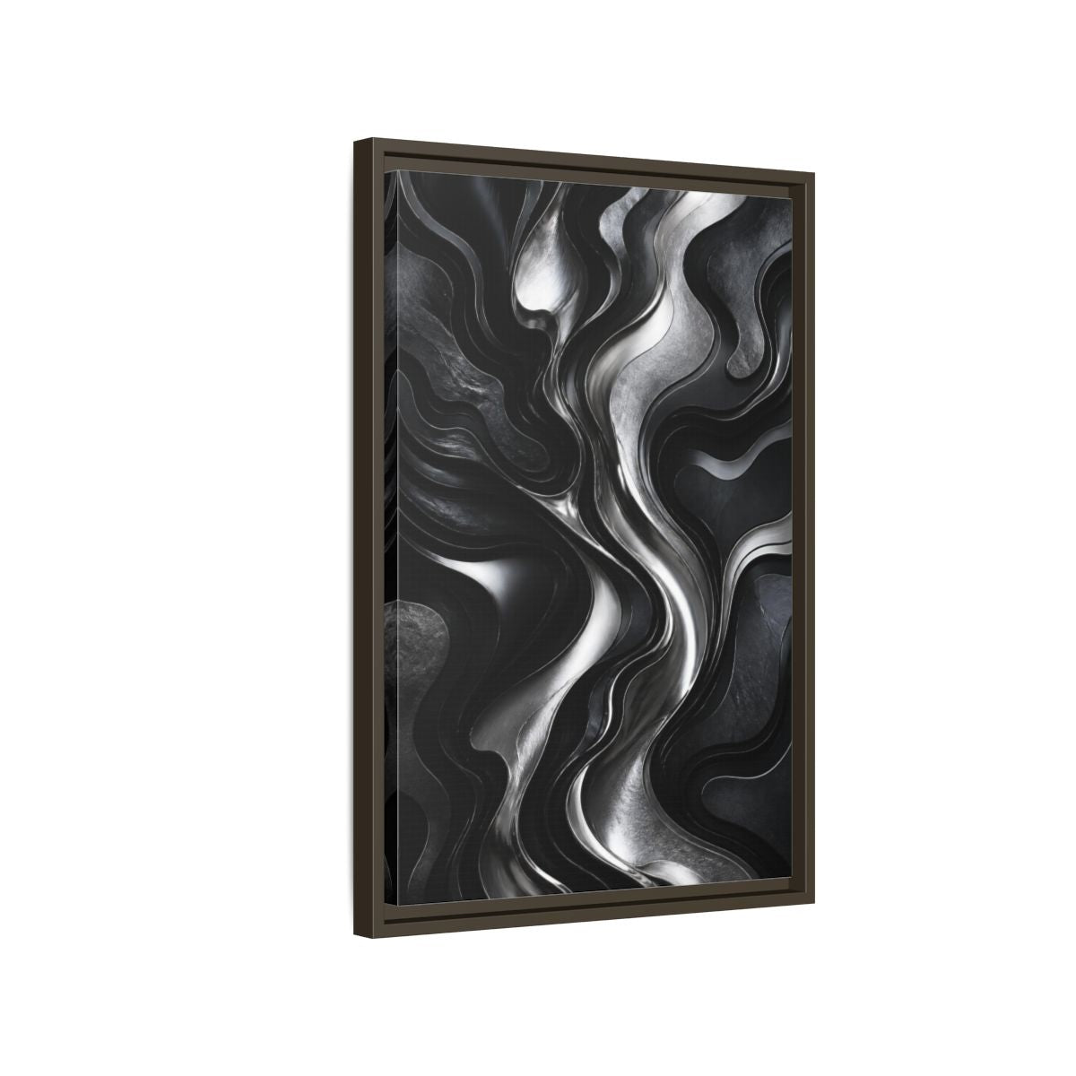 Side Mockup 2. Abstract Metallic Flow shown as framed canvas print