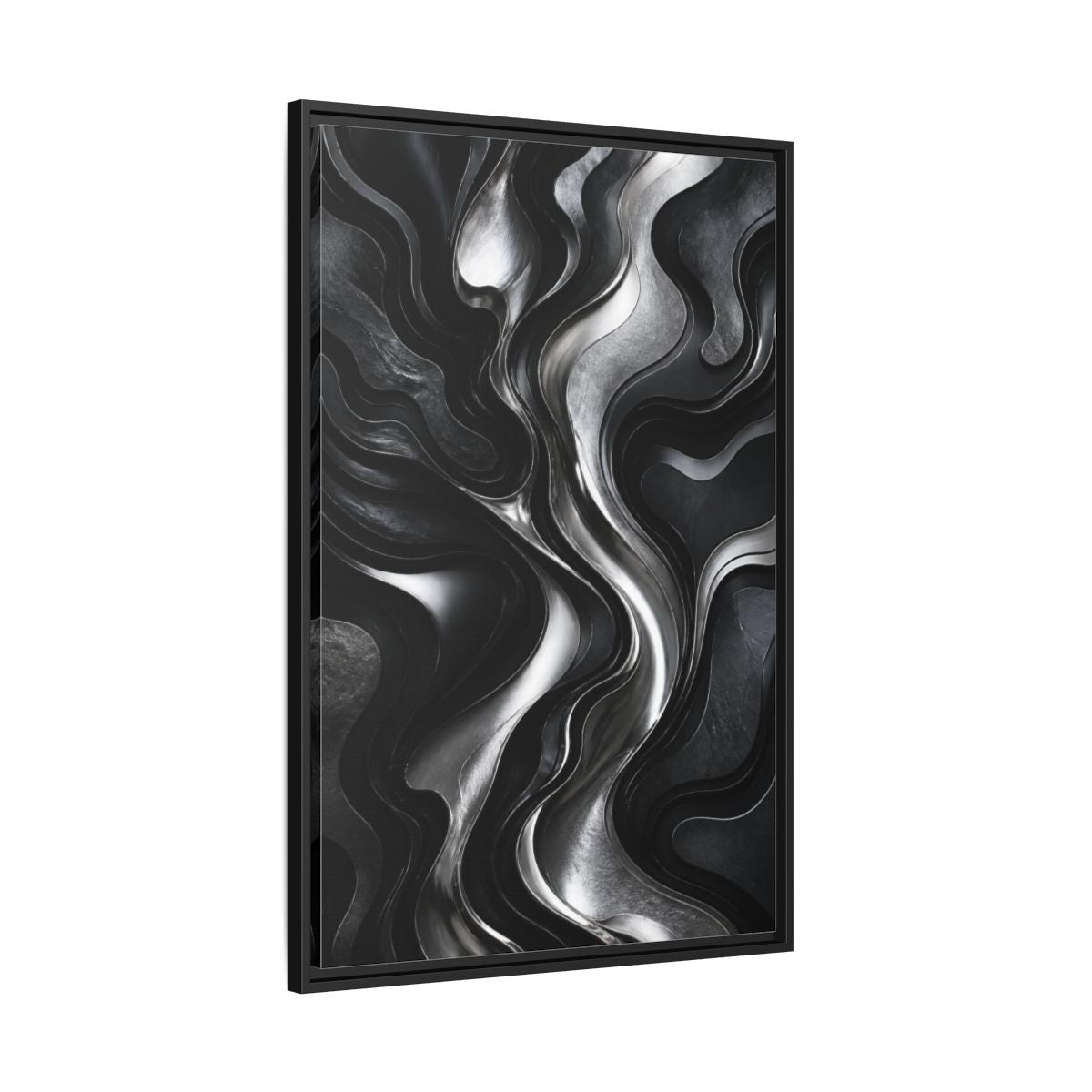 Side Mockup 13. Abstract Metallic Flow shown as framed canvas print
