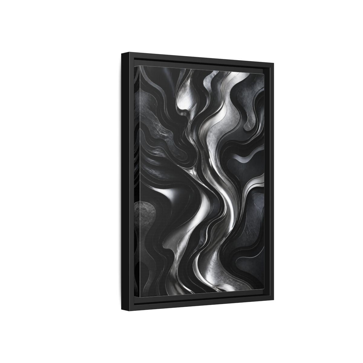 Side Mockup 6. Abstract Metallic Flow shown as framed canvas print