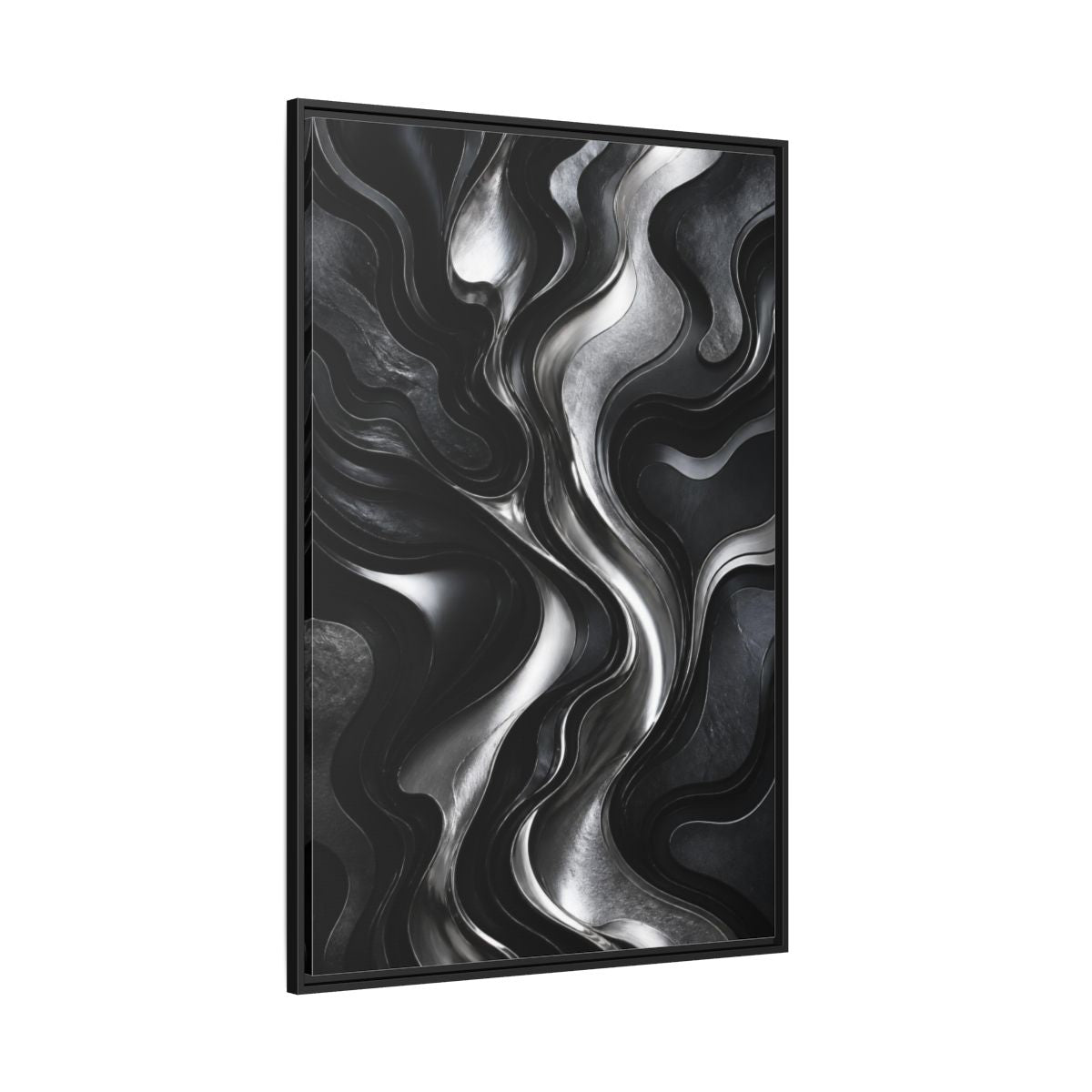 Side Mockup 12. Abstract Metallic Flow shown as framed canvas print