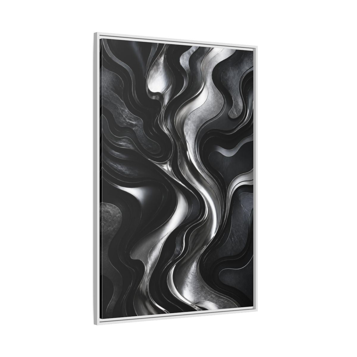 Side Mockup 7. Abstract Metallic Flow shown as framed canvas print