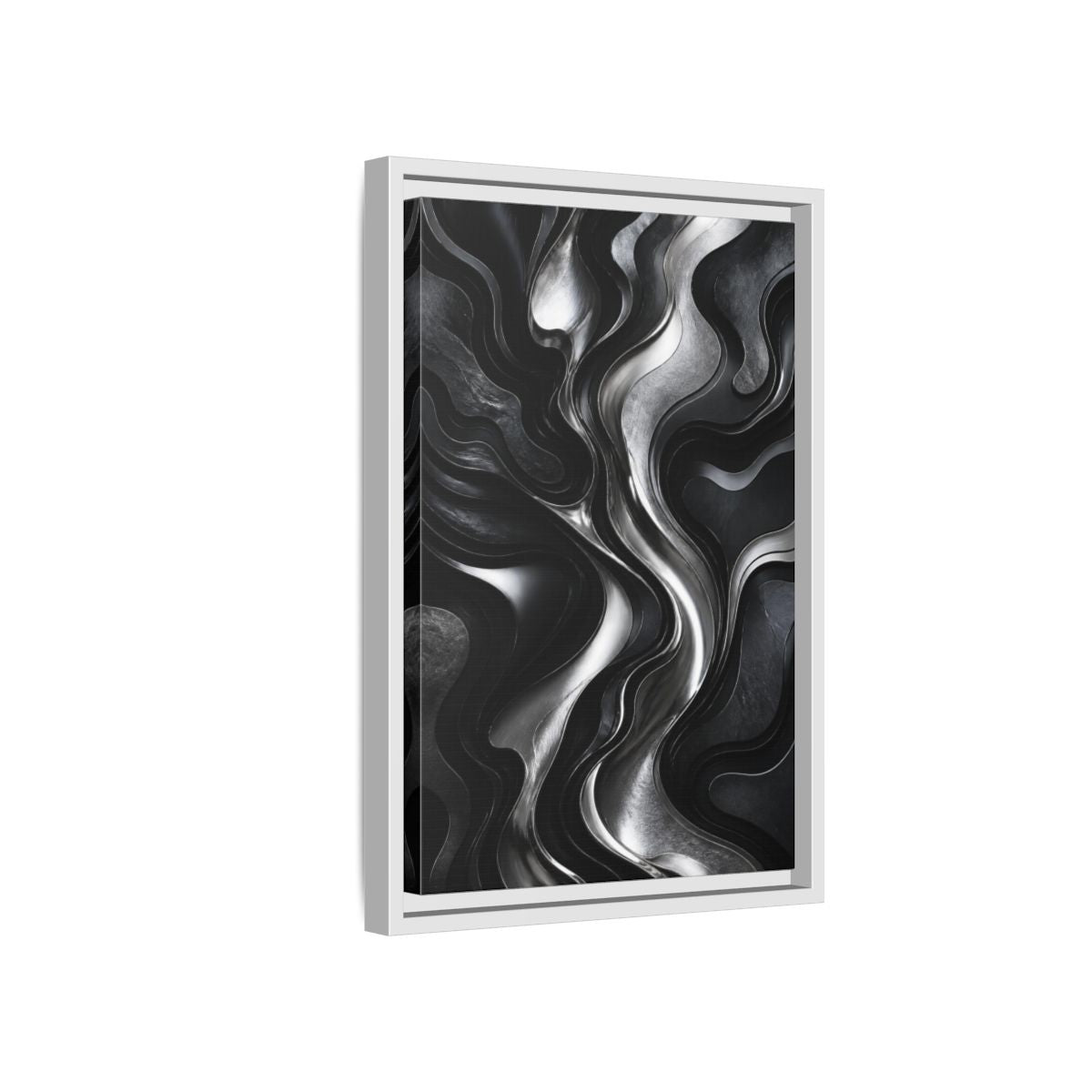 Side Mockup 4. Abstract Metallic Flow shown as framed canvas print