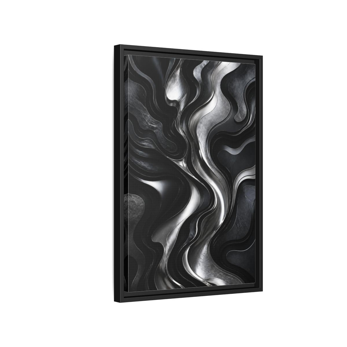 Side Mockup 3. Abstract Metallic Flow shown as framed canvas print