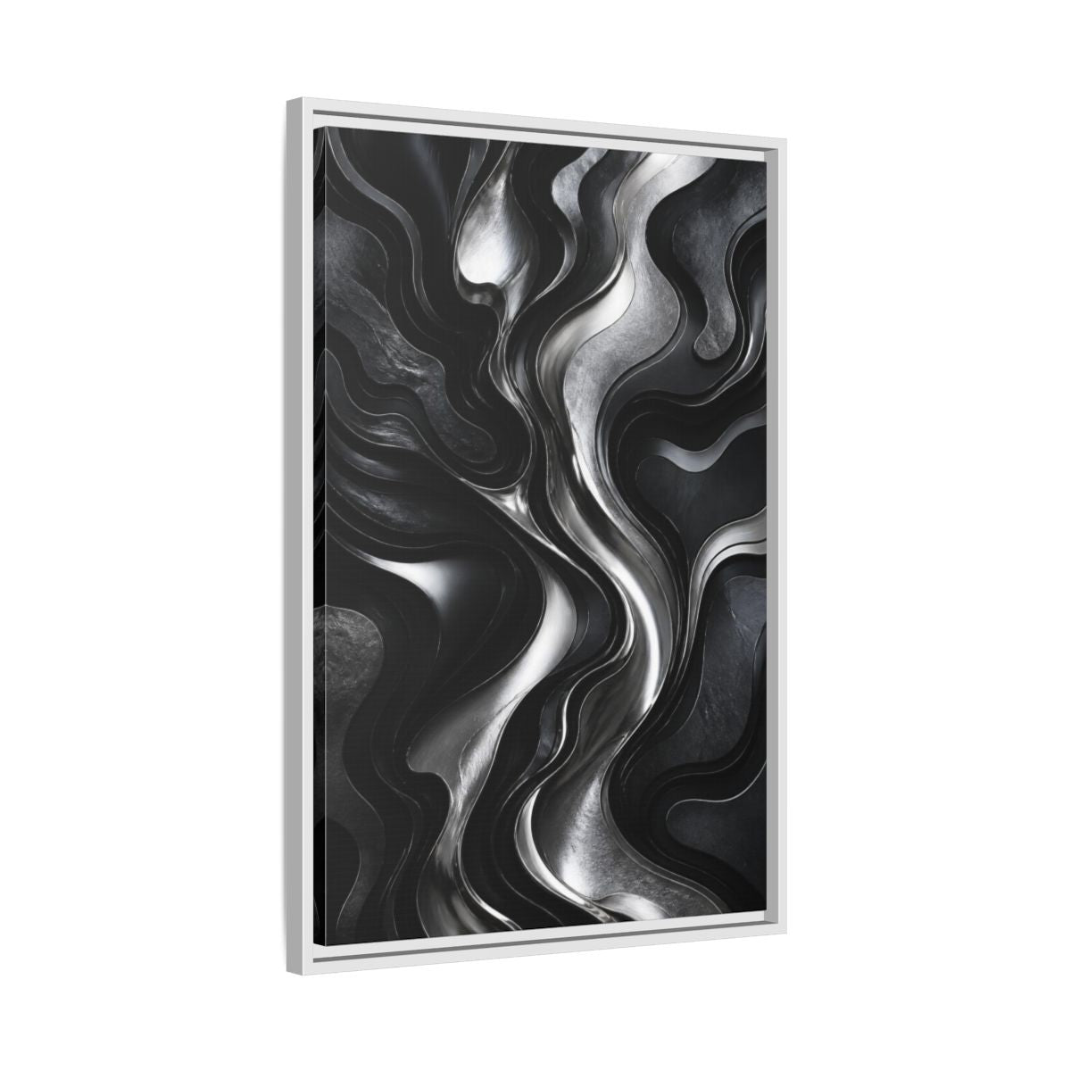 Side Mockup 10. Abstract Metallic Flow shown as framed canvas print