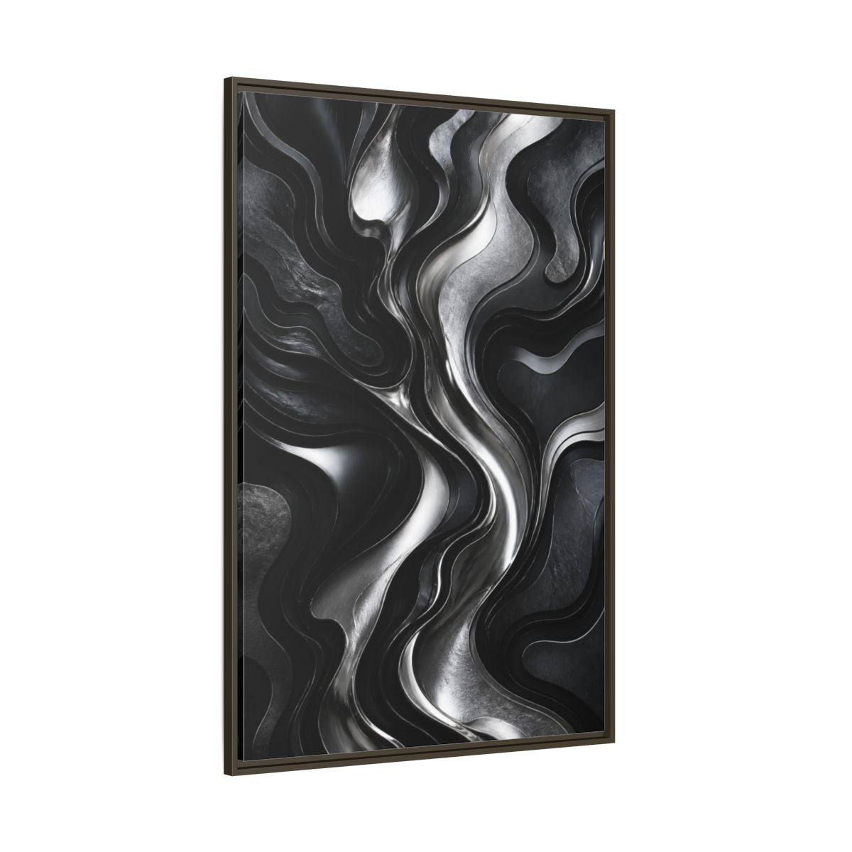 Side Mockup 8. Abstract Metallic Flow shown as framed canvas print
