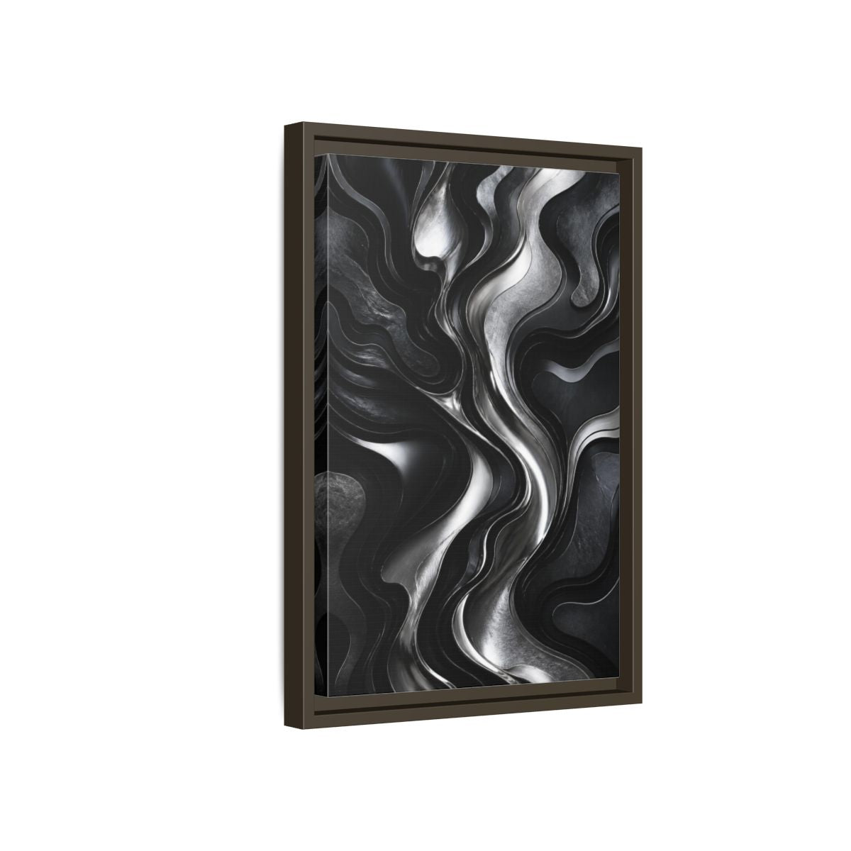 Side Mockup 5. Abstract Metallic Flow shown as framed canvas print