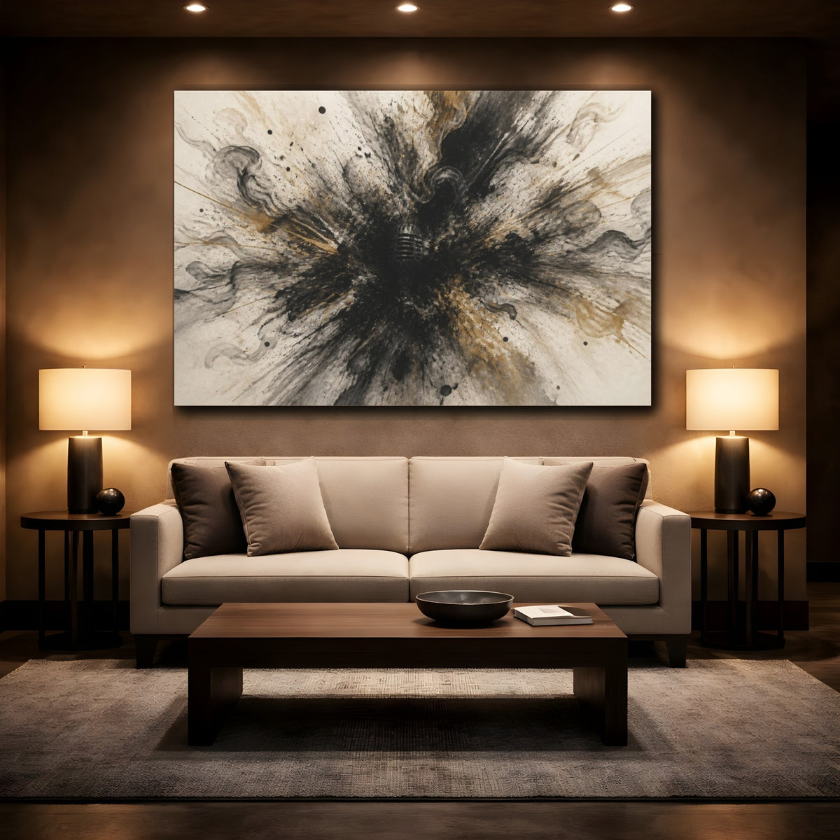 Mockup 2. Abstract Microphone Burst shown as canvas print