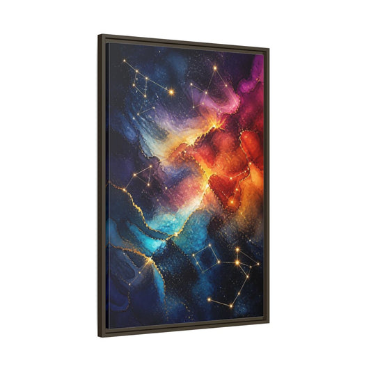 Main Mockup. Abstract Nebula Starscape shown as framed canvas print