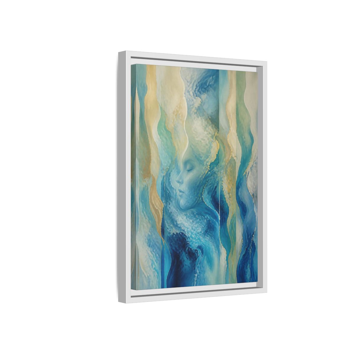 Side Mockup 4. Abstract Ocean Face shown as framed canvas print