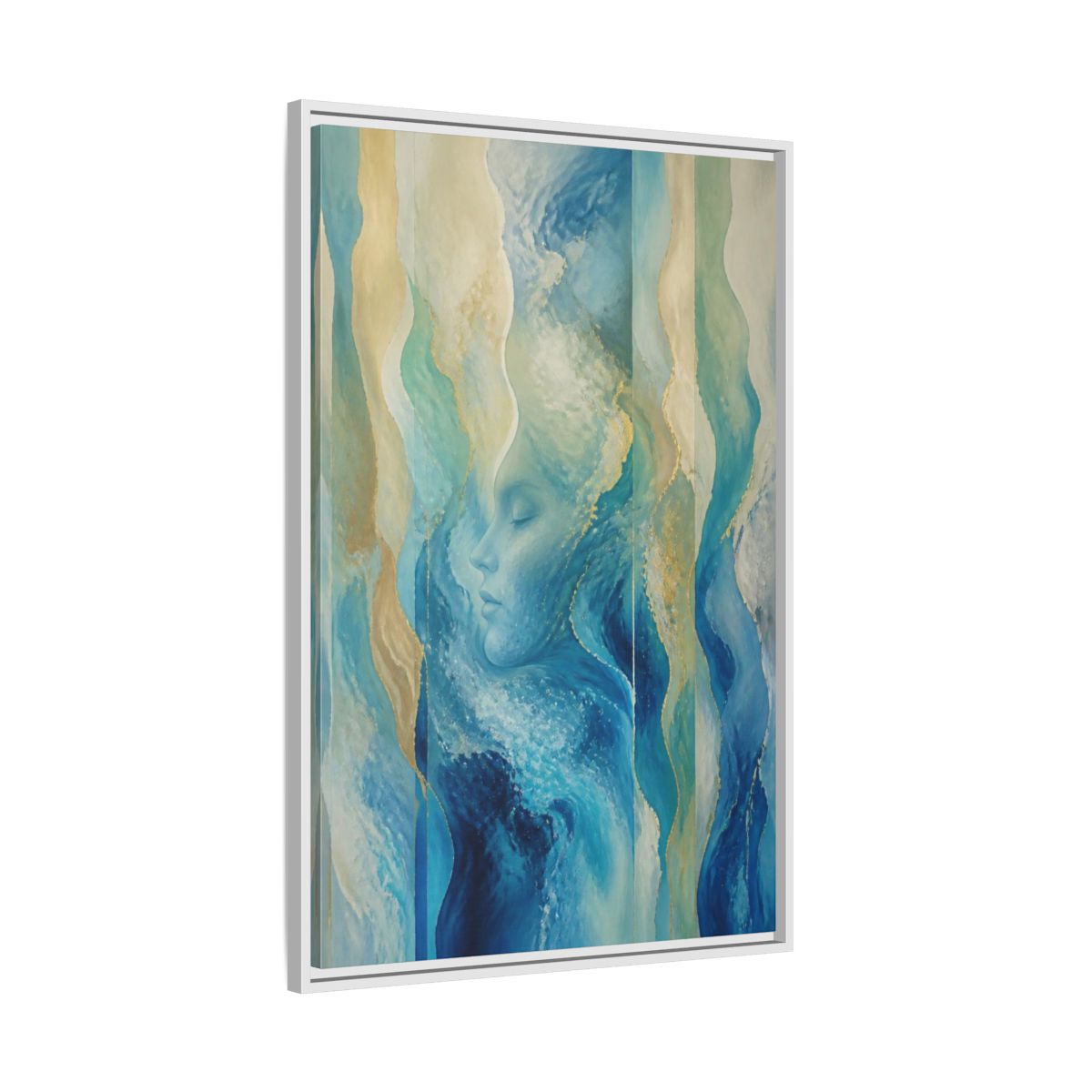 Side Mockup 9. Abstract Ocean Face shown as framed canvas print