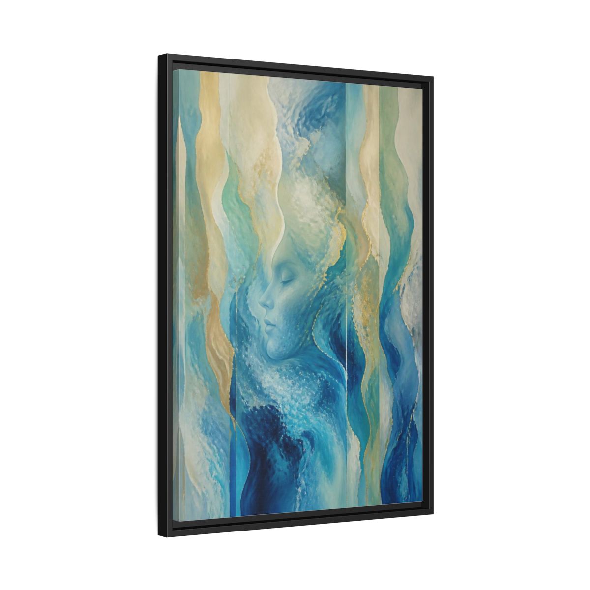 Side Mockup 14. Abstract Ocean Face shown as framed canvas print