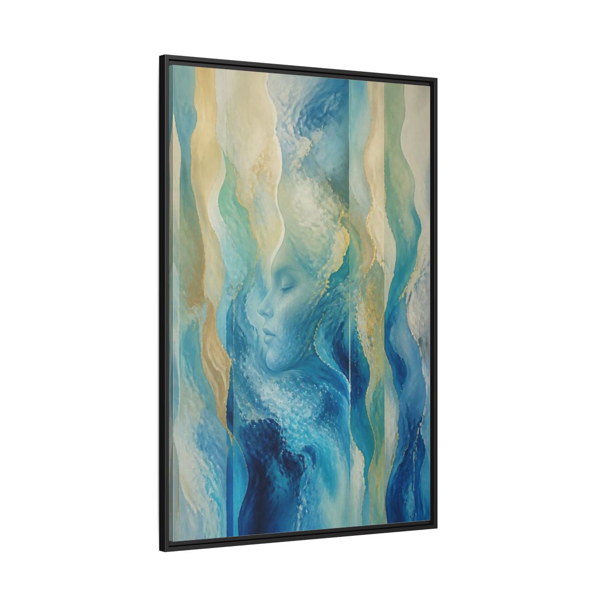 Side Mockup 12. Abstract Ocean Face shown as framed canvas print