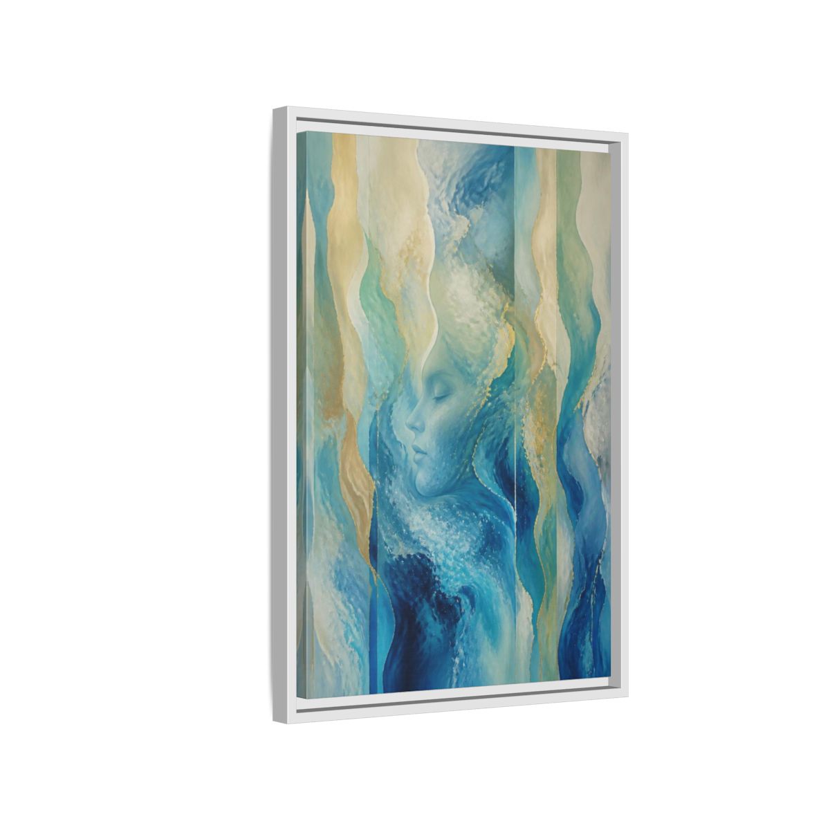 Side Mockup 1. Abstract Ocean Face shown as framed canvas print