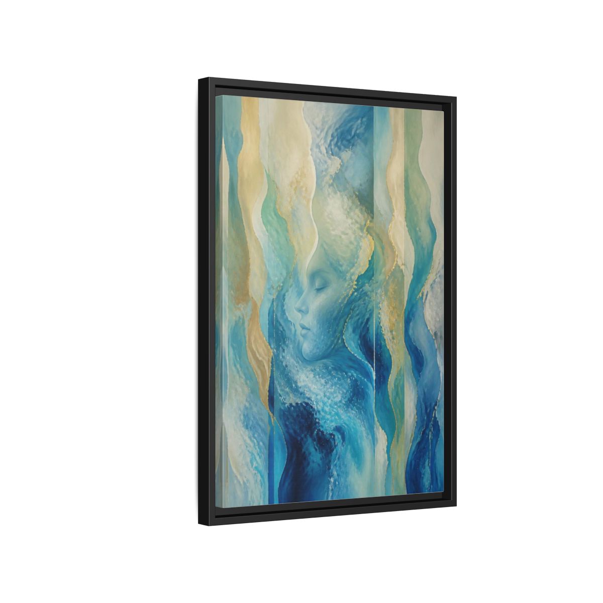 Side Mockup 3. Abstract Ocean Face shown as framed canvas print