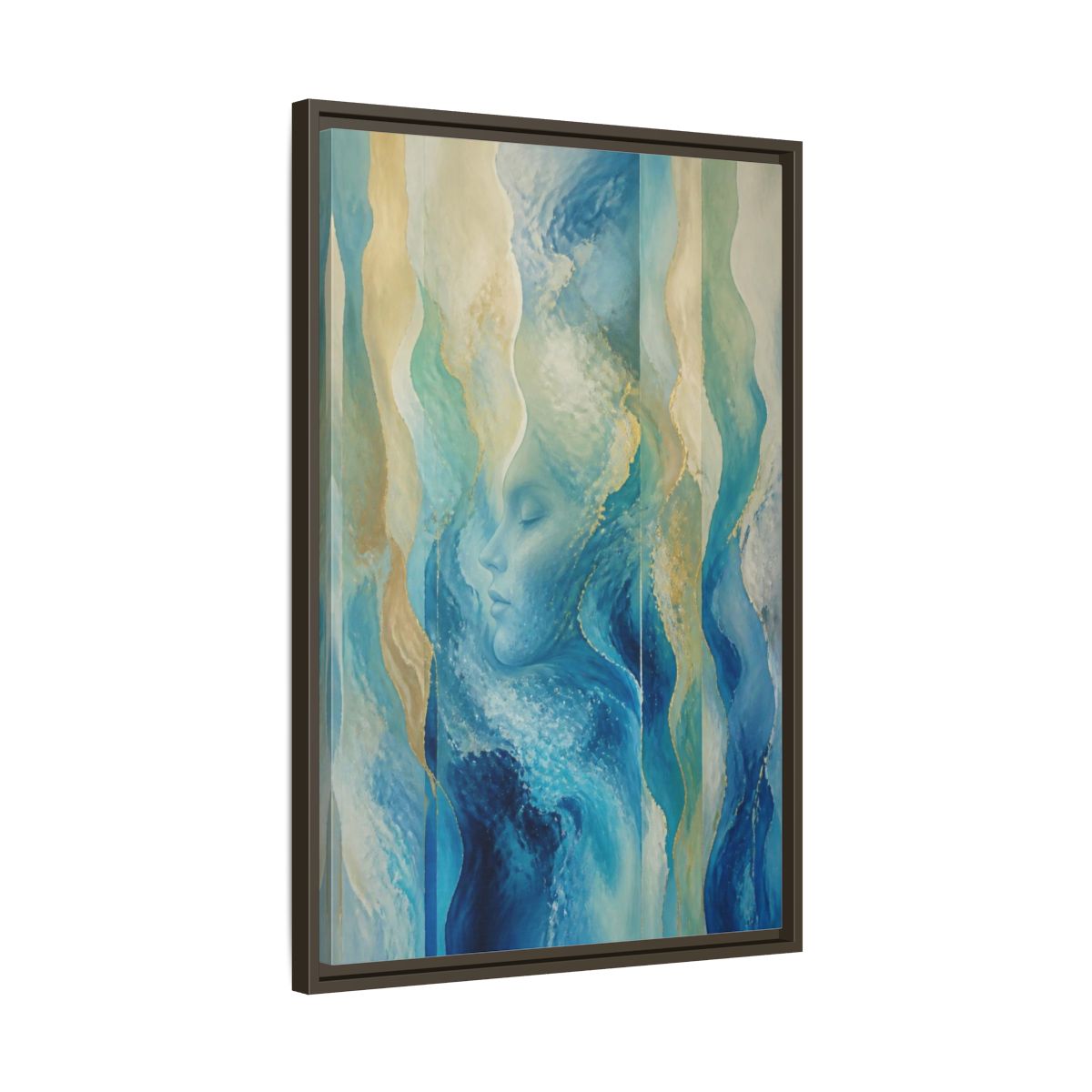 Side Mockup 11. Abstract Ocean Face shown as framed canvas print