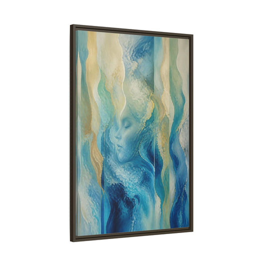 Main Mockup. Abstract Ocean Face shown as framed canvas print
