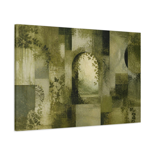 Main Mockup. Abstract Olive Archway shown as canvas print