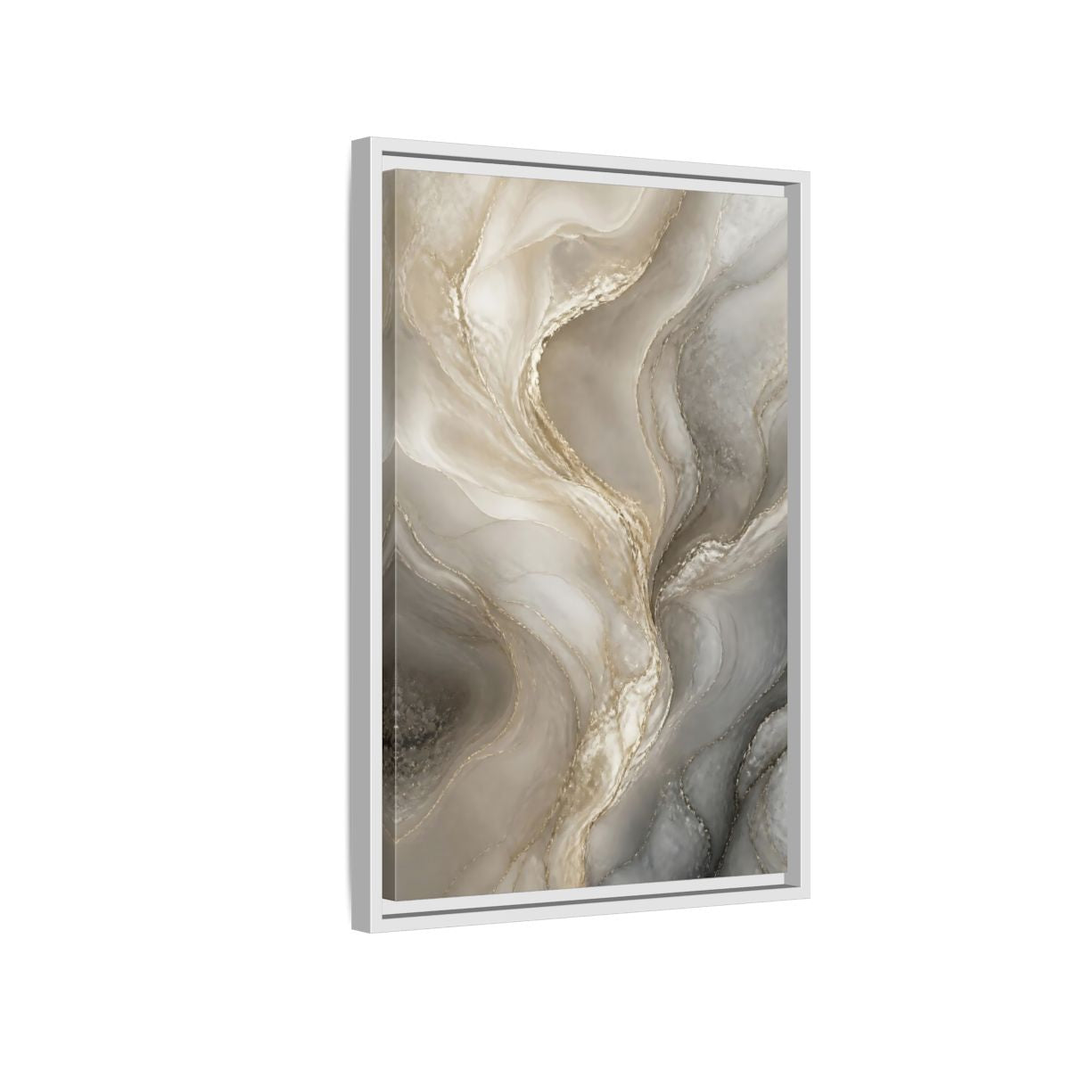 Side Mockup 1. Abstract Pearlescent Marble shown as framed canvas print