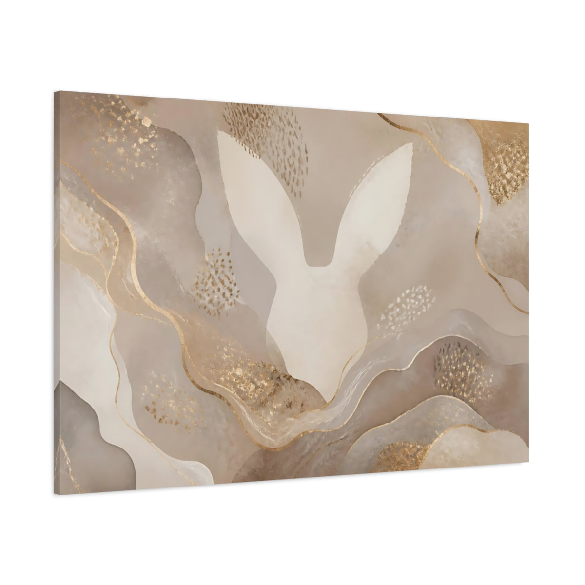 Side Mockup 1. Abstract Rabbit Ears In Taupe shown as canvas print