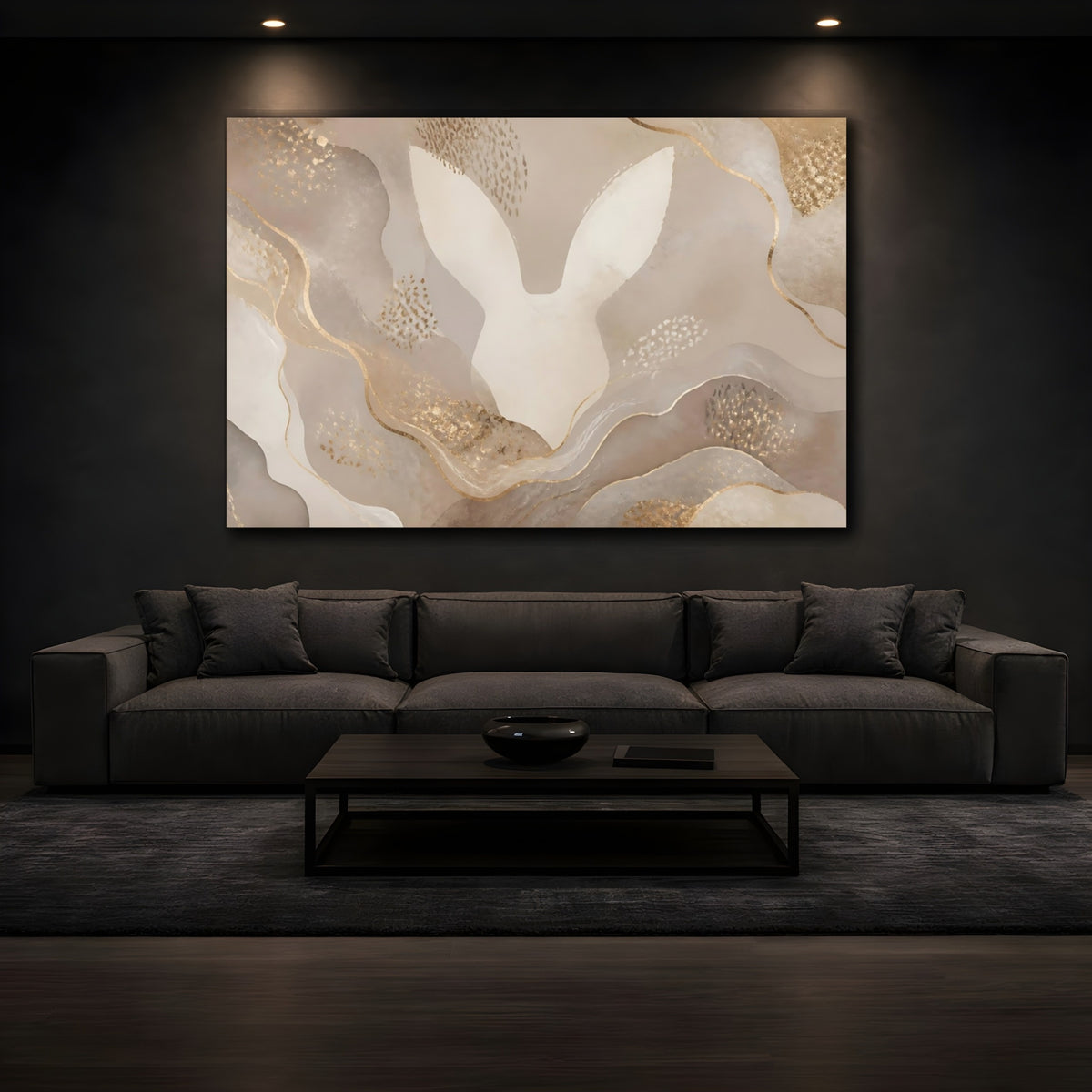 Mockup 3. Abstract Rabbit Ears In Taupe shown as canvas print